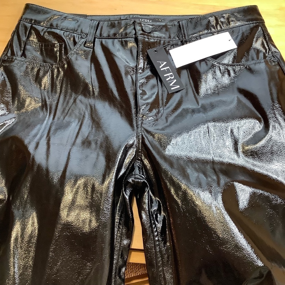 AFRM Xander Black Faux Leather Wide Leg Pants High Waist Shiny 30 NWT - Picture 8 of 13